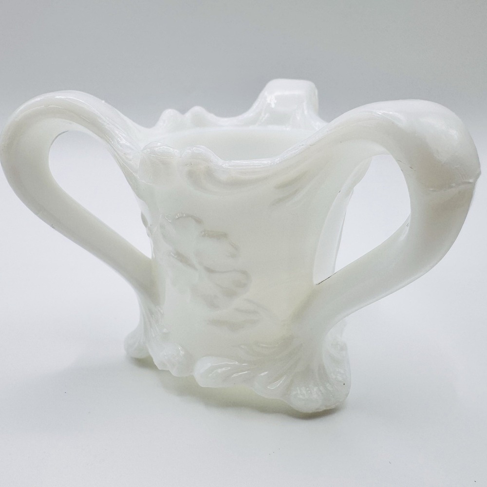 Vintage Kemple Milk Glass Tealight Candle Holder Double Handle Floral Votive